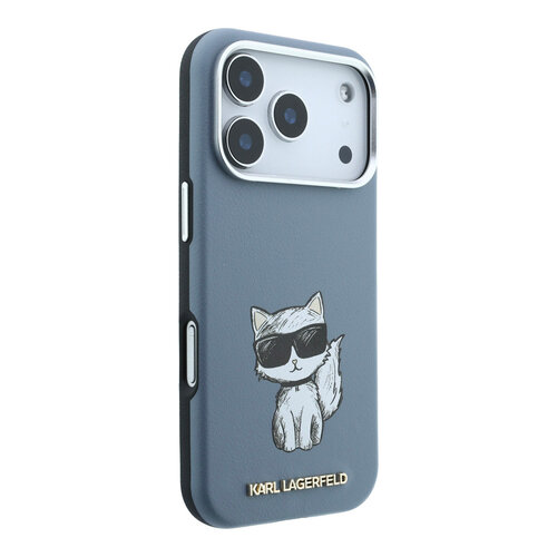 Karl Lagerfeld Karl Lagerfeld iPhone 18 Pro/iPhone 17 Pro Hartschalenhülle - MagSafe - SW - Glattes PU - Choupette Sketch - Hellblau
