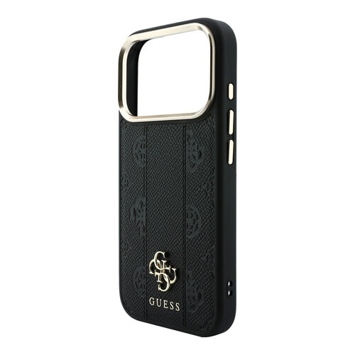 Guess Guess iPhone 18 Pro Max/iPhone 17 Pro Max Hartschalenhülle MagSafe PU Streifen HS Pfingstrose 4G-Logo - Schwarz