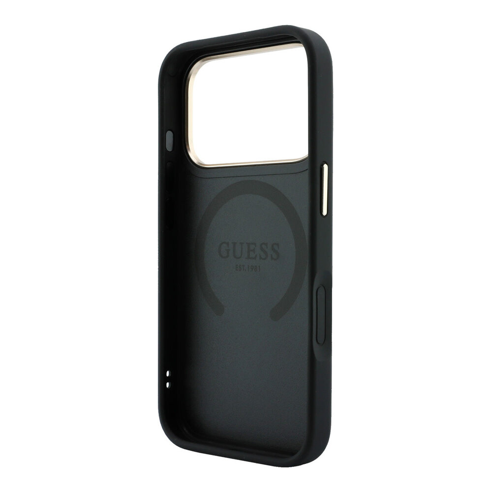 Guess Guess iPhone 18 Pro Max Back cover case - HC Magsafe PU Stripe HS Peony 4G Logo - Black Guess Guess iPhone 18 Pro Max Back cover case - HC Magsafe PU Stripe HS Peony 4G Logo - Black