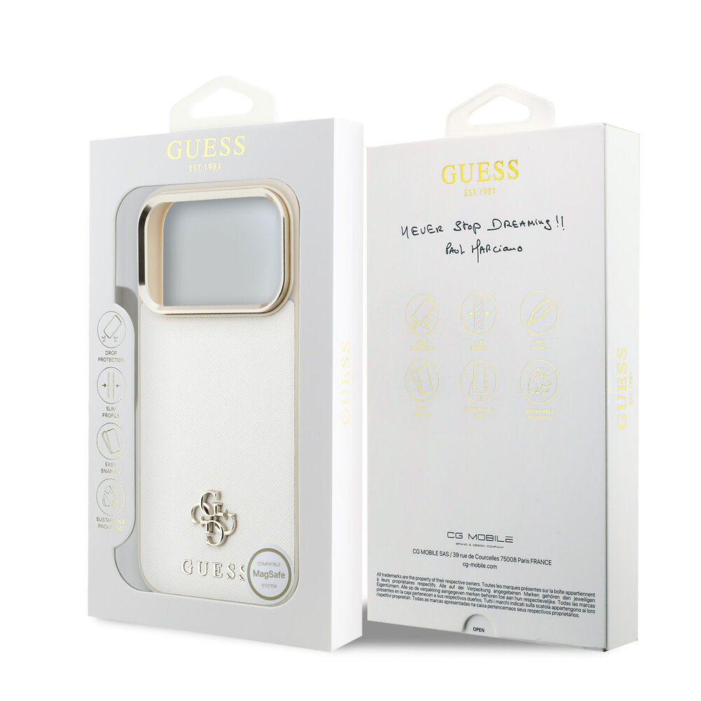 Guess Guess iPhone 18 Pro Max Back cover case - HC Magsafe Saffiano Small 4G And Classic - Beige Guess Guess iPhone 18 Pro Max Back cover case - HC Magsafe Saffiano Small 4G And Classic - Beige