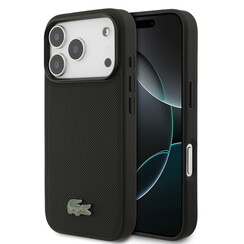 Lacoste iPhone 18 Pro/iPhone 17 Pro Hartschalenhülle MagSafe PVC Petit Piqué Lackiertes Logo - Schwarz