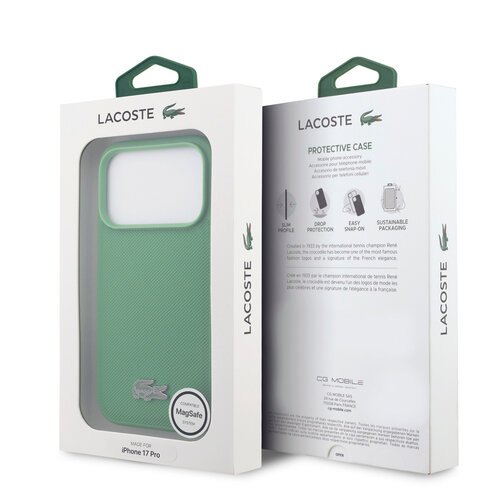 Lacoste Lacoste iPhone 18 Pro/iPhone 17 Pro Hartschalenhülle MagSafe PVC Petit Piqué Lackiertes Logo Estragon - Olivgrün