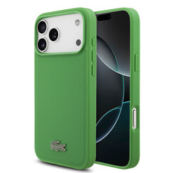Lacoste iPhone 18 Pro Max/iPhone 17 Pro Max Coque rigide - MagSafe - Petit Piqué - PVC - Logo laqué - Estragon - Vert olive
