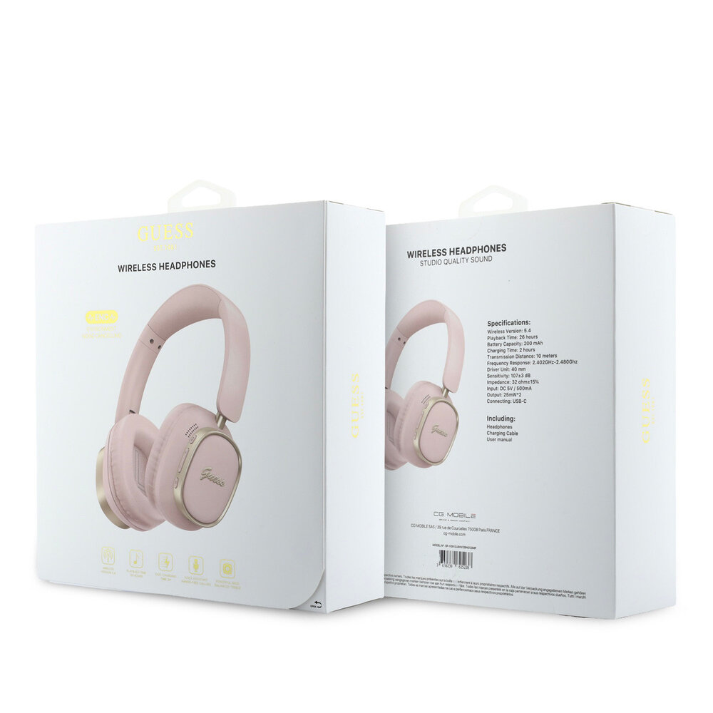 Guess Guess Koptelefoons - BT Headphones Enc Rectangle Metal Script - Roze Guess Guess Koptelefoons - BT Headphones Enc Rectangle Metal Script - Roze