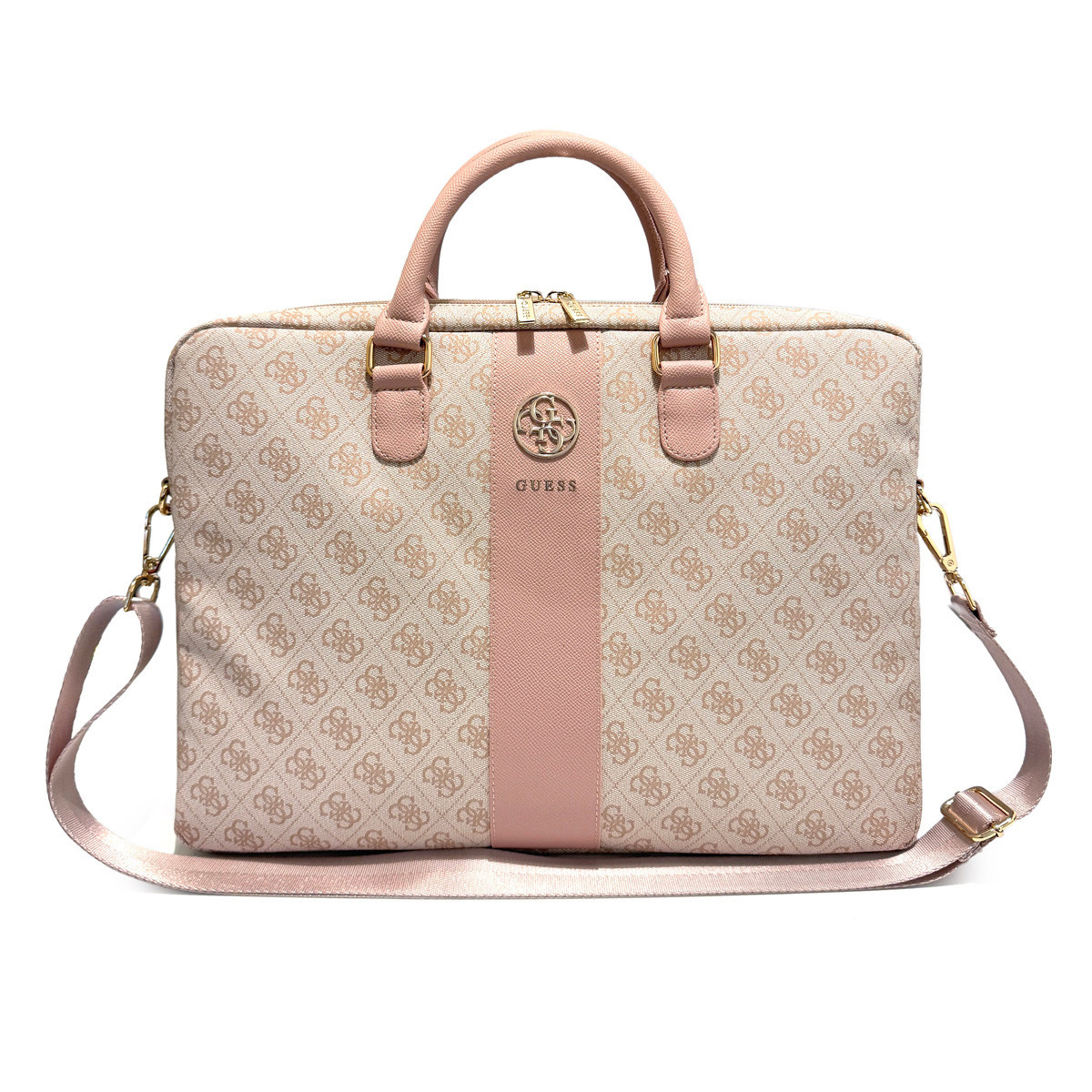Guess Guess Laptoptas - Computer Bag 4G PU Round 4G & Classic Logos Stripe Pink 16 Inch - Roze