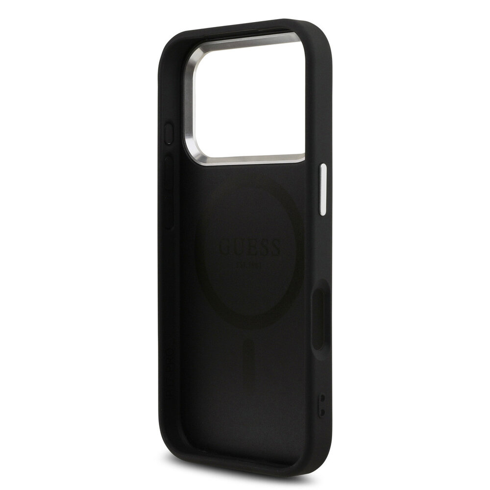 Guess Guess iPhone 17 Pro Backcover hoesje - HC Magsafe 4G PU With Triangle Logo SL - Zwart Guess Guess iPhone 17 Pro Backcover hoesje - HC Magsafe 4G PU With Triangle Logo SL - Zwart