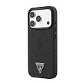 Guess Guess iPhone 17 Pro/iPhone 18 Pro Hartschalenhülle MagSafe genarbtes PU geprägtes Pfingstrosenmotiv dreieckiges Logo - Schwarz