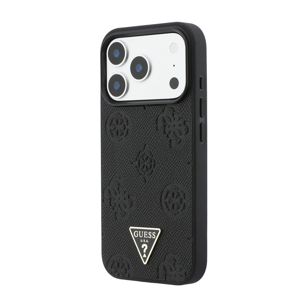 Guess Guess iPhone 17 Pro Back cover case - HC Magsafe Grained PU Hot Stamp Peony Triangle Logo - Black