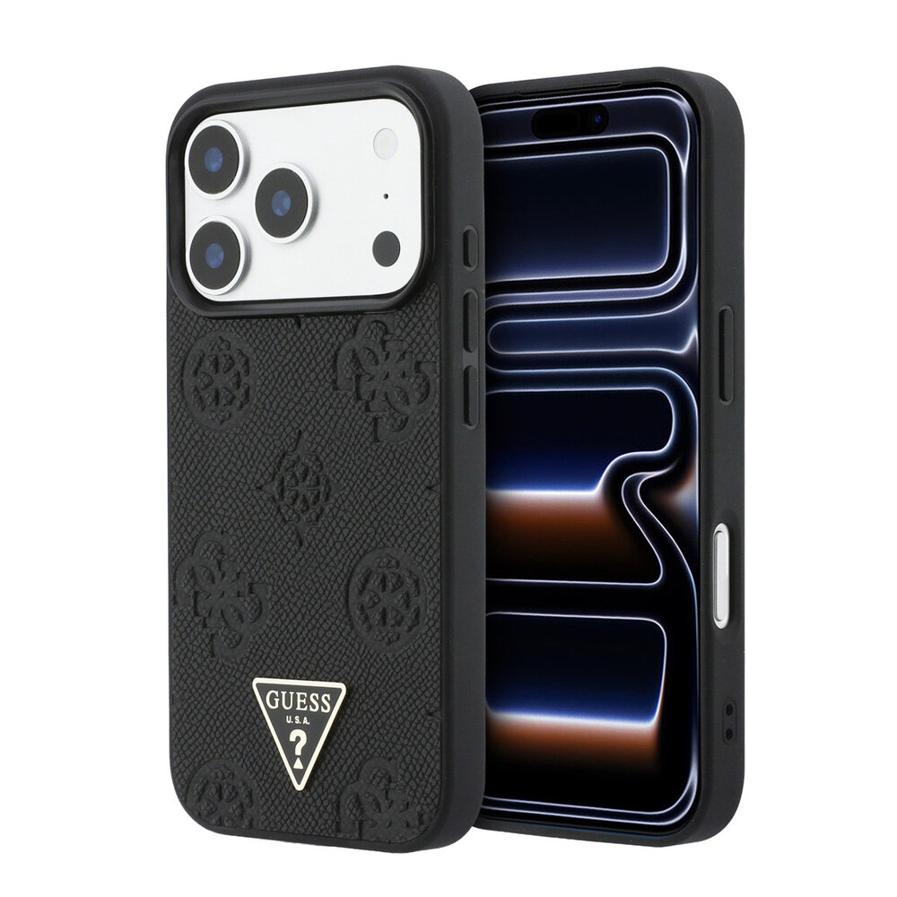 Guess Guess iPhone 17 Pro Back cover case - HC Magsafe Grained PU Hot Stamp Peony Triangle Logo - Black