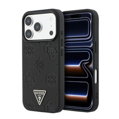 Guess iPhone 17 Pro Back cover coque - HC Magsafe Grained PU Hot Stamp Peony Triangle Logo - Noir