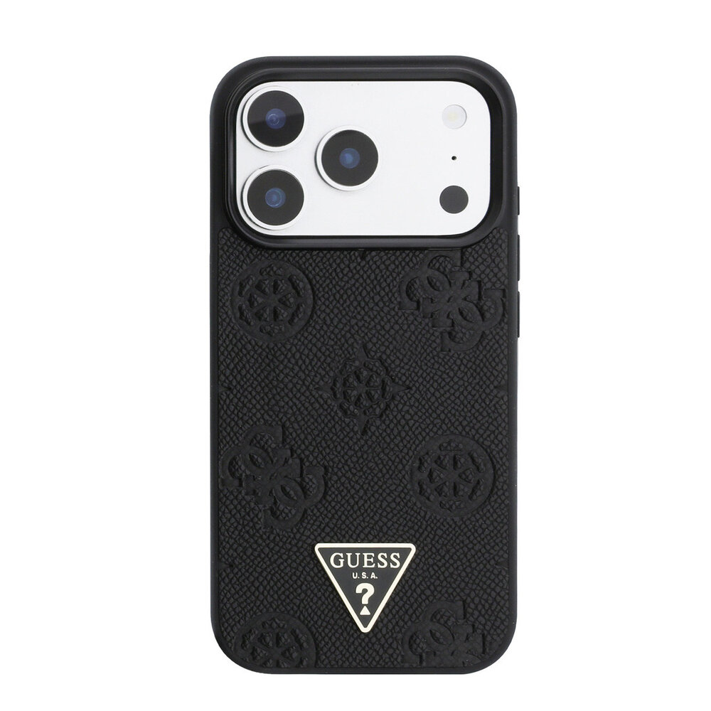 Guess Guess iPhone 17 Pro Back cover case - HC Magsafe Grained PU Hot Stamp Peony Triangle Logo - Black