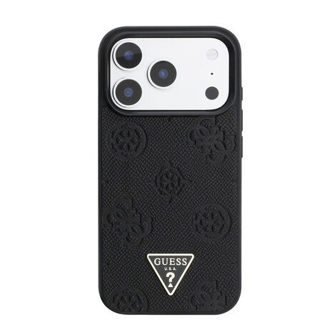 Guess Guess iPhone 17 Pro Back cover case - HC Magsafe Grained PU Hot Stamp Peony Triangle Logo - Black