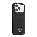 Guess Guess iPhone 17 Pro/iPhone 18 Pro Hartschalenhülle MagSafe genarbtes PU geprägtes Pfingstrosenmotiv dreieckiges Logo - Schwarz