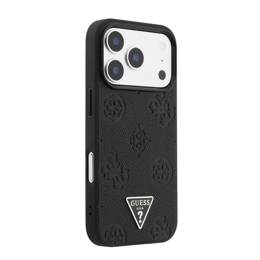 Guess Guess iPhone 17 Pro Back cover case - HC Magsafe Grained PU Hot Stamp Peony Triangle Logo - Black