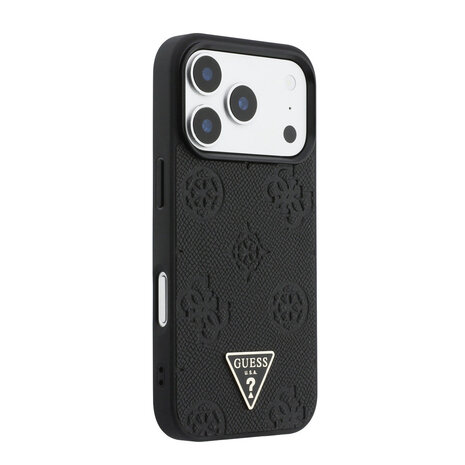 Guess Guess iPhone 17 Pro Back cover case - HC Magsafe Grained PU Hot Stamp Peony Triangle Logo - Black