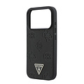 Guess Guess iPhone 17 Pro/iPhone 18 Pro Hartschalenhülle MagSafe genarbtes PU geprägtes Pfingstrosenmotiv dreieckiges Logo - Schwarz