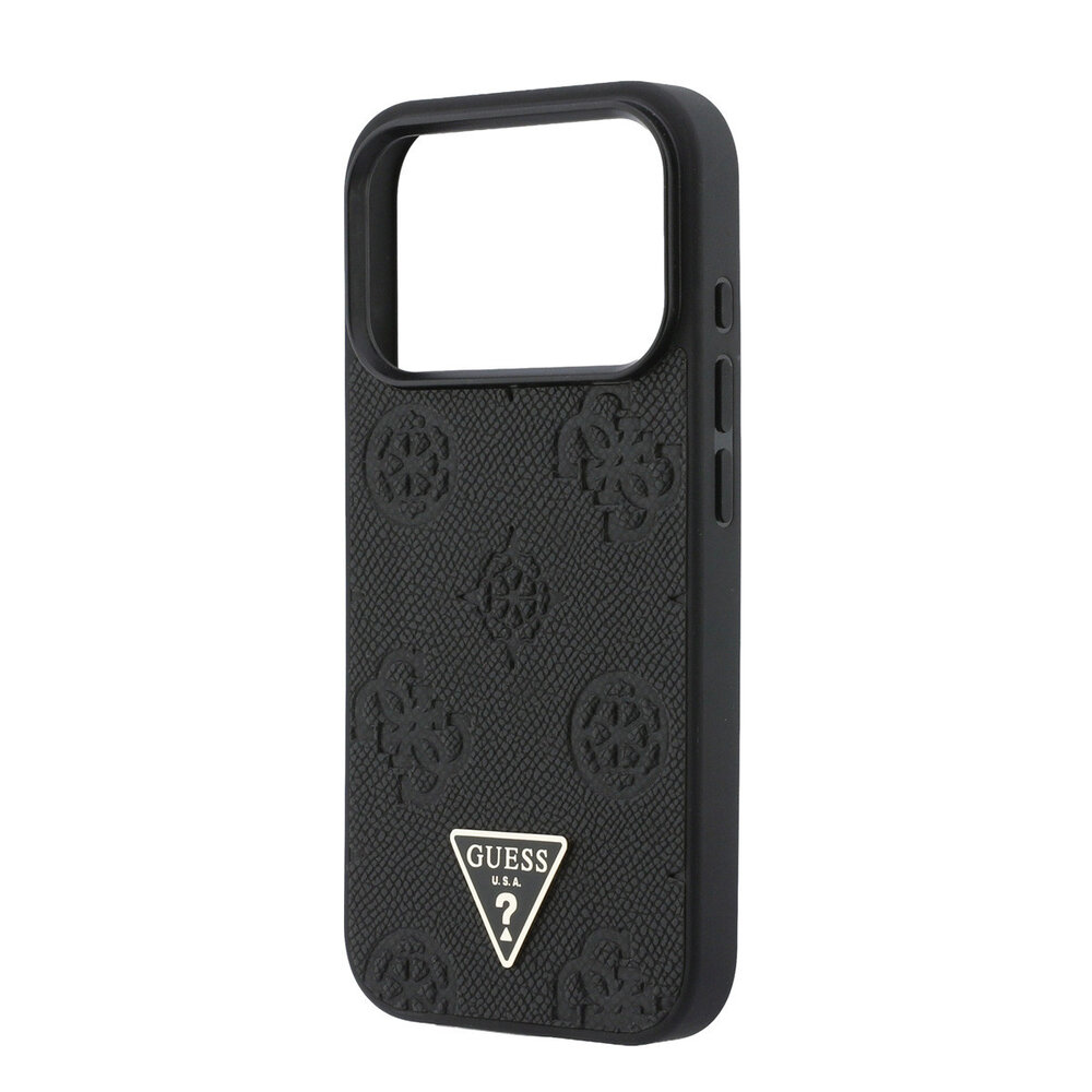 Guess Guess iPhone 17 Pro Back cover case - HC Magsafe Grained PU Hot Stamp Peony Triangle Logo - Black