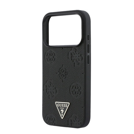 Guess Guess iPhone 17 Pro Back cover case - HC Magsafe Grained PU Hot Stamp Peony Triangle Logo - Black