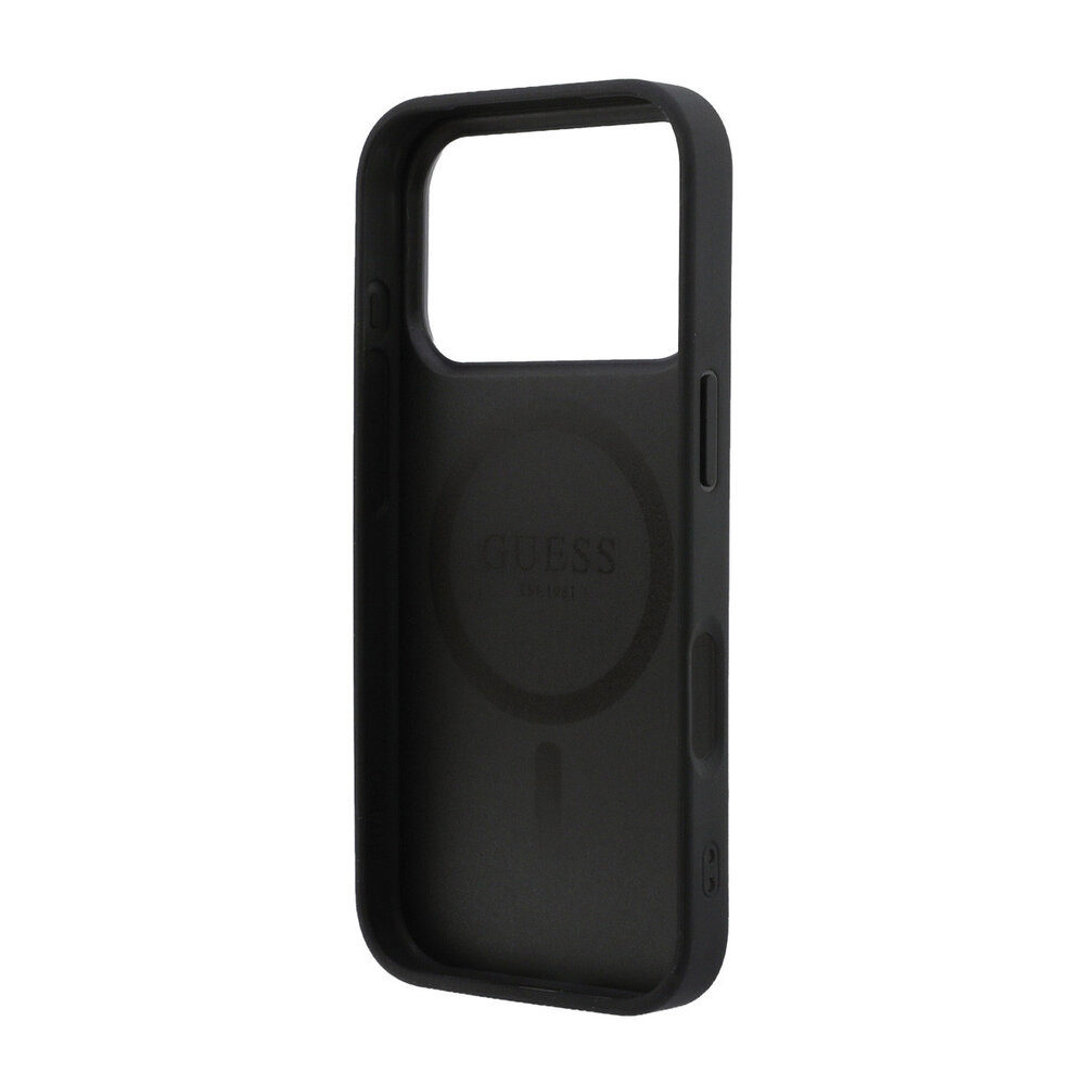 Guess Guess iPhone 17 Pro Back cover case - HC Magsafe Grained PU Hot Stamp Peony Triangle Logo - Black