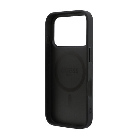 Guess Guess iPhone 17 Pro Back cover case - HC Magsafe Grained PU Hot Stamp Peony Triangle Logo - Black
