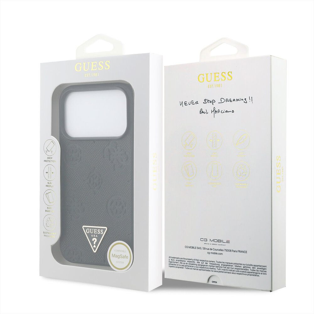 Guess Guess iPhone 17 Pro Back-Cover hul - HC Magsafe Grained PU Hot Stamp Peony Triangle Logo - Schwarz Guess Guess iPhone 17 Pro Back-Cover hul - HC Magsafe Grained PU Hot Stamp Peony Triangle Logo - Schwarz