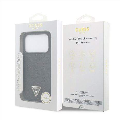Guess Guess iPhone 17 Pro Back-Cover hul - HC Magsafe Grained PU Hot Stamp Peony Triangle Logo - Schwarz Guess Guess iPhone 17 Pro Back-Cover hul - HC Magsafe Grained PU Hot Stamp Peony Triangle Logo - Schwarz