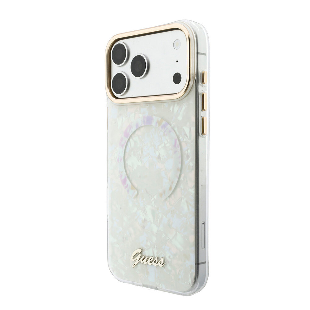 Guess Guess iPhone 17 Pro Max Back cover case - HC Magsafe IML Shell Script Metal - White Guess Guess iPhone 17 Pro Max Back cover case - HC Magsafe IML Shell Script Metal - White
