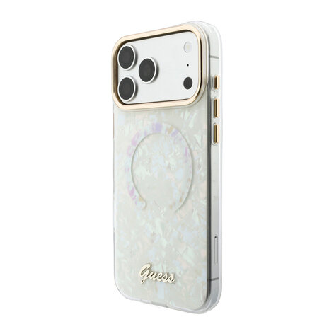 Guess Guess iPhone 17 Pro Max Back cover case - HC Magsafe IML Shell Script Metal - White Guess Guess iPhone 17 Pro Max Back cover case - HC Magsafe IML Shell Script Metal - White