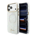 Guess Guess iPhone 17 Pro Max/iPhone 18 Pro Max Hartschalenhülle MagSafe IML Muschelmuster Schriftlogo aus Metall - Weiß