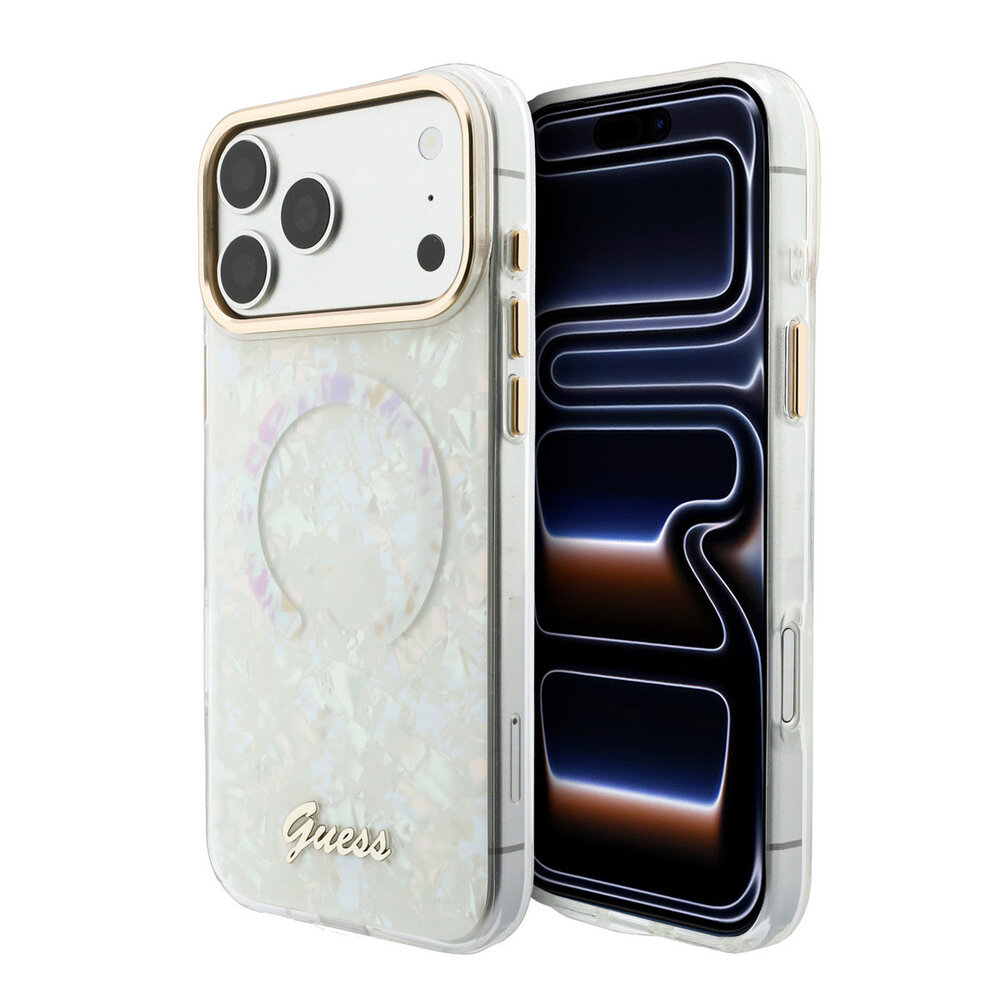 Guess Guess iPhone 17 Pro Max Back cover case - HC Magsafe IML Shell Script Metal - White Guess Guess iPhone 17 Pro Max Back cover case - HC Magsafe IML Shell Script Metal - White