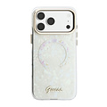 Guess Guess iPhone 17 Pro Max/iPhone 18 Pro Max Hartschalenhülle MagSafe IML Muschelmuster Schriftlogo aus Metall - Weiß