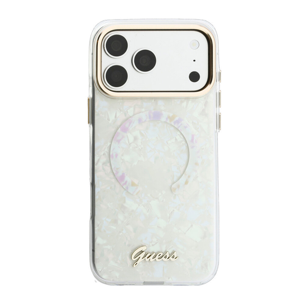 Guess Guess iPhone 17 Pro Max Back cover case - HC Magsafe IML Shell Script Metal - White Guess Guess iPhone 17 Pro Max Back cover case - HC Magsafe IML Shell Script Metal - White