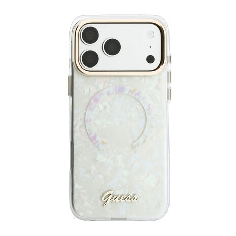 Guess Guess iPhone 17 Pro Max Back cover case - HC Magsafe IML Shell Script Metal - White Guess Guess iPhone 17 Pro Max Back cover case - HC Magsafe IML Shell Script Metal - White