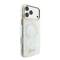 Guess Guess iPhone 17 Pro Max/iPhone 18 Pro Max Hartschalenhülle MagSafe IML Muschelmuster Schriftlogo aus Metall - Weiß