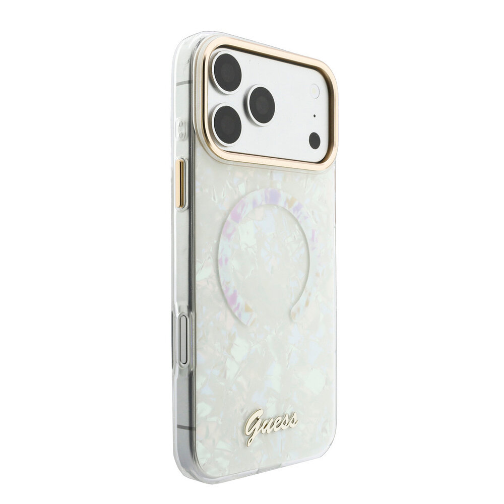 Guess Guess iPhone 17 Pro Max Back cover case - HC Magsafe IML Shell Script Metal - White Guess Guess iPhone 17 Pro Max Back cover case - HC Magsafe IML Shell Script Metal - White