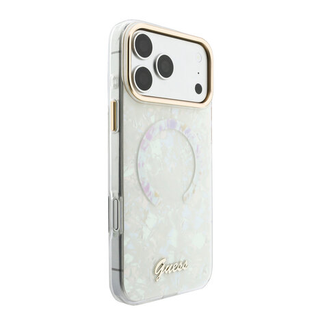 Guess Guess iPhone 17 Pro Max Back cover case - HC Magsafe IML Shell Script Metal - White Guess Guess iPhone 17 Pro Max Back cover case - HC Magsafe IML Shell Script Metal - White