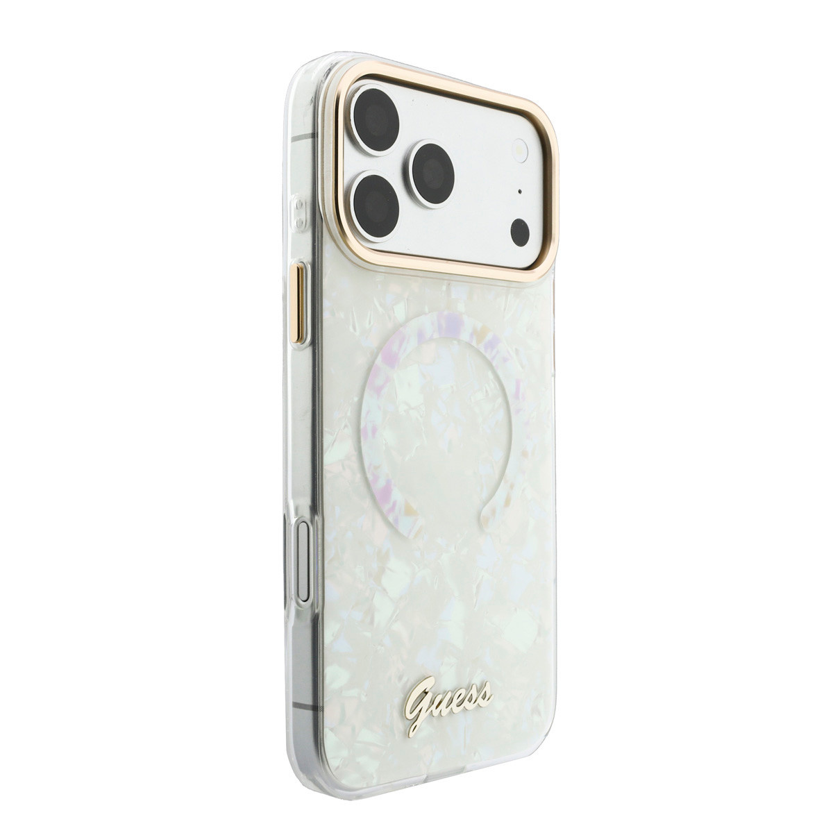 Guess Guess iPhone 17 Pro Max Backcover hoesje - HC Magsafe IML Shell Script Metal - Wit, foto 4 van 6