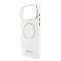 Guess Guess iPhone 17 Pro Max/iPhone 18 Pro Max Hartschalenhülle MagSafe IML Muschelmuster Schriftlogo aus Metall - Weiß