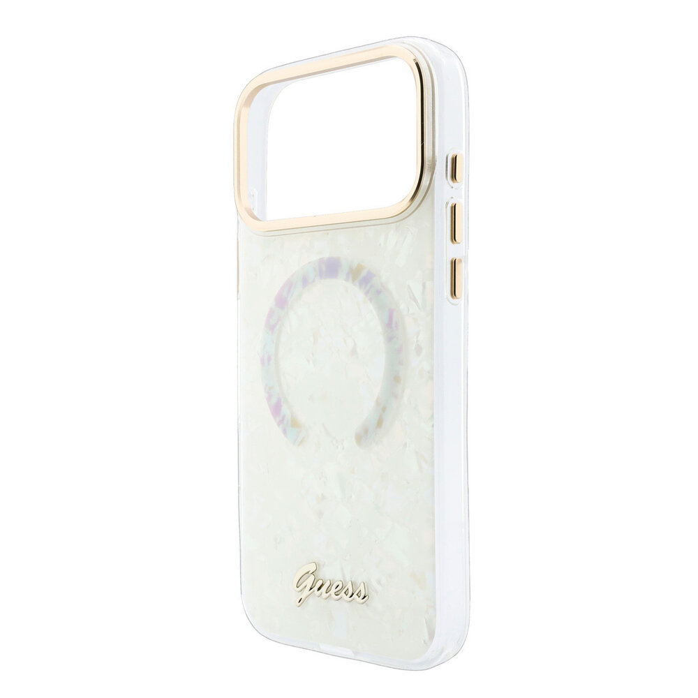 Guess Guess iPhone 17 Pro Max Back cover case - HC Magsafe IML Shell Script Metal - White Guess Guess iPhone 17 Pro Max Back cover case - HC Magsafe IML Shell Script Metal - White