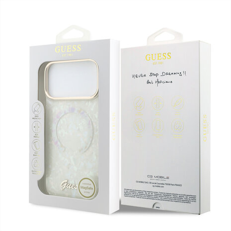 Guess Guess iPhone 17 Pro Max Back-Cover hul - HC Magsafe IML Shell Script Metal - Weiß Guess Guess iPhone 17 Pro Max Back-Cover hul - HC Magsafe IML Shell Script Metal - Weiß