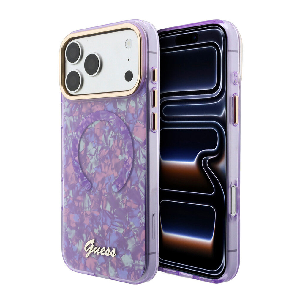 Guess Guess iPhone 17 Pro Max Back cover coque - HC Magsafe IML Shell Script Metal - Violet Guess Guess iPhone 17 Pro Max Back cover coque - HC Magsafe IML Shell Script Metal - Violet