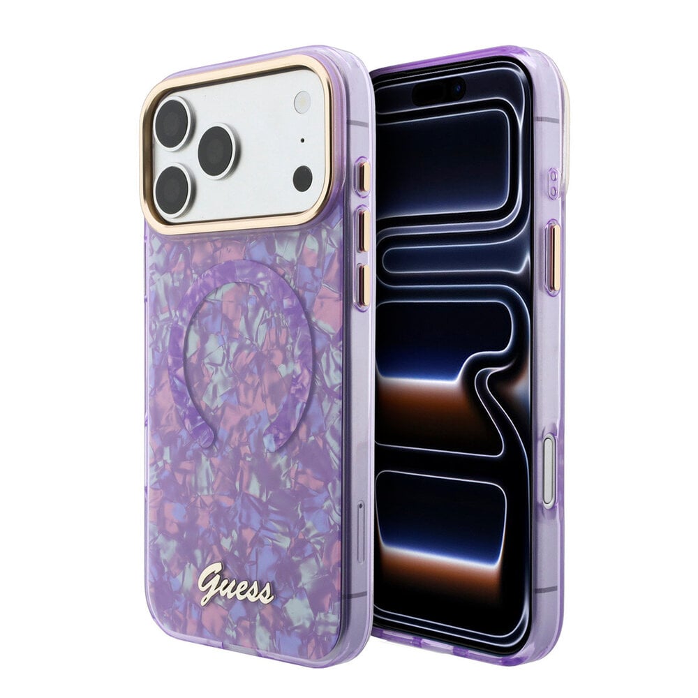 Guess Guess iPhone 17 Pro Max Back-Cover hul - HC Magsafe IML Shell Script Metal - Lila Guess Guess iPhone 17 Pro Max Back-Cover hul - HC Magsafe IML Shell Script Metal - Lila