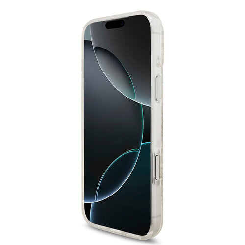 Guess Guess iPhone 17 Pro Max/iPhone 18 Pro Max Hartschalenhülle MagSafe durchgehendes IML-Blumenmuster galvanische Veredelung Perlenband - Weiß