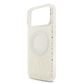 Guess Guess iPhone 17 Pro Max/iPhone 18 Pro Max Hartschalenhülle MagSafe durchgehendes IML-Blumenmuster galvanische Veredelung Perlenband - Weiß