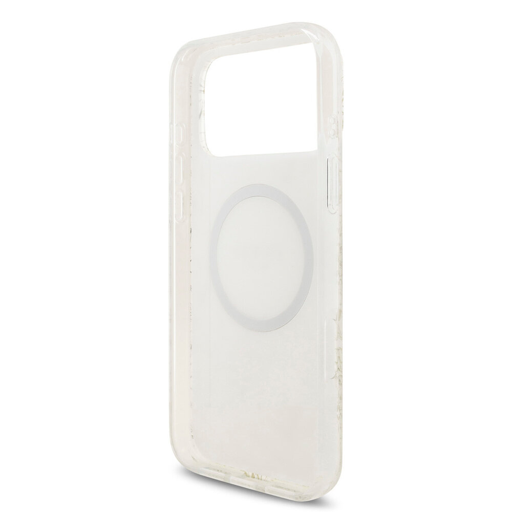 Guess Guess iPhone 17 Pro Max Back cover case - HC Magsafe IML Flowers Allover Electroplated With Pearl Strap - White