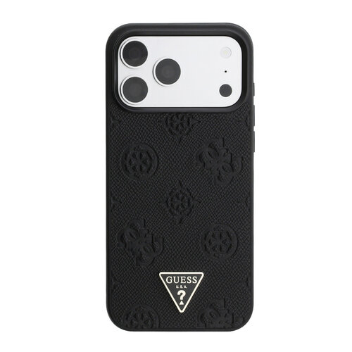Guess Guess iPhone 17 Pro Max/iPhone 18 Pro Max Hartschalenhülle MagSafe genarbtes PU geprägtes Pfingstrosenmotiv dreieckiges Logo - Schwarz