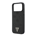 Guess Guess iPhone 17 Pro Max/iPhone 18 Pro Max Hartschalenhülle MagSafe genarbtes PU geprägtes Pfingstrosenmotiv dreieckiges Logo - Schwarz