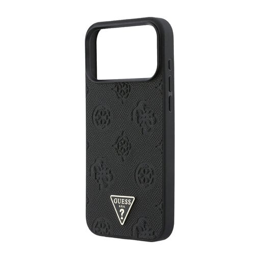 Guess Guess iPhone 17 Pro Max/iPhone 18 Pro Max Hartschalenhülle MagSafe genarbtes PU geprägtes Pfingstrosenmotiv dreieckiges Logo - Schwarz
