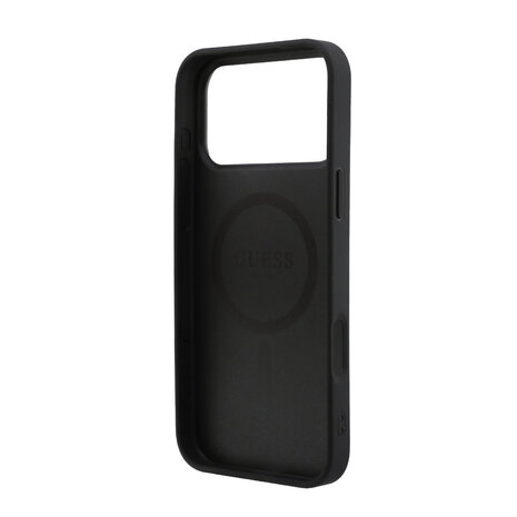 Guess Guess iPhone 17 Pro Max Backcover hoesje - HC Magsafe Grained PU Hot Stamp Peony Triangle Logo - Zwart Guess Guess iPhone 17 Pro Max Backcover hoesje - HC Magsafe Grained PU Hot Stamp Peony Triangle Logo - Zwart