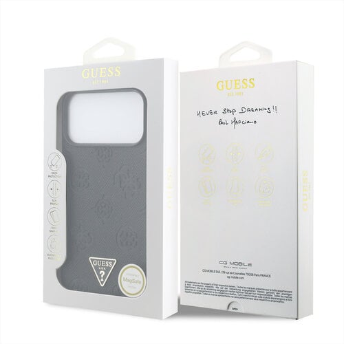 Guess Guess iPhone 17 Pro Max/iPhone 18 Pro Max Hartschalenhülle MagSafe genarbtes PU geprägtes Pfingstrosenmotiv dreieckiges Logo - Schwarz